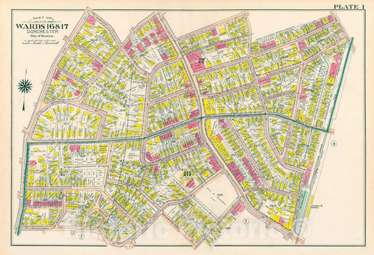 Historic Map : Atlas City of Boston, Vol. 5, Dorchester, 4th Ed., Dorchester 1904 Plate 001 , Vintage Wall Art