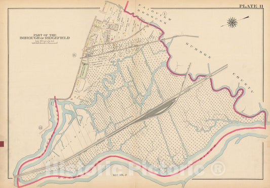 Historic Map : Atlas of Bergen County, New Jersey, Volume One, Ridgefield 1912 Plate 011 , Vintage Wall Art