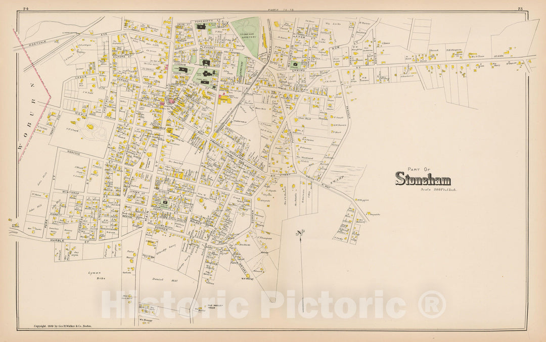 Historic Map : Atlas of Middlesex County, Massachusetts, Stoneham 1889 , v2, Vintage Wall Art