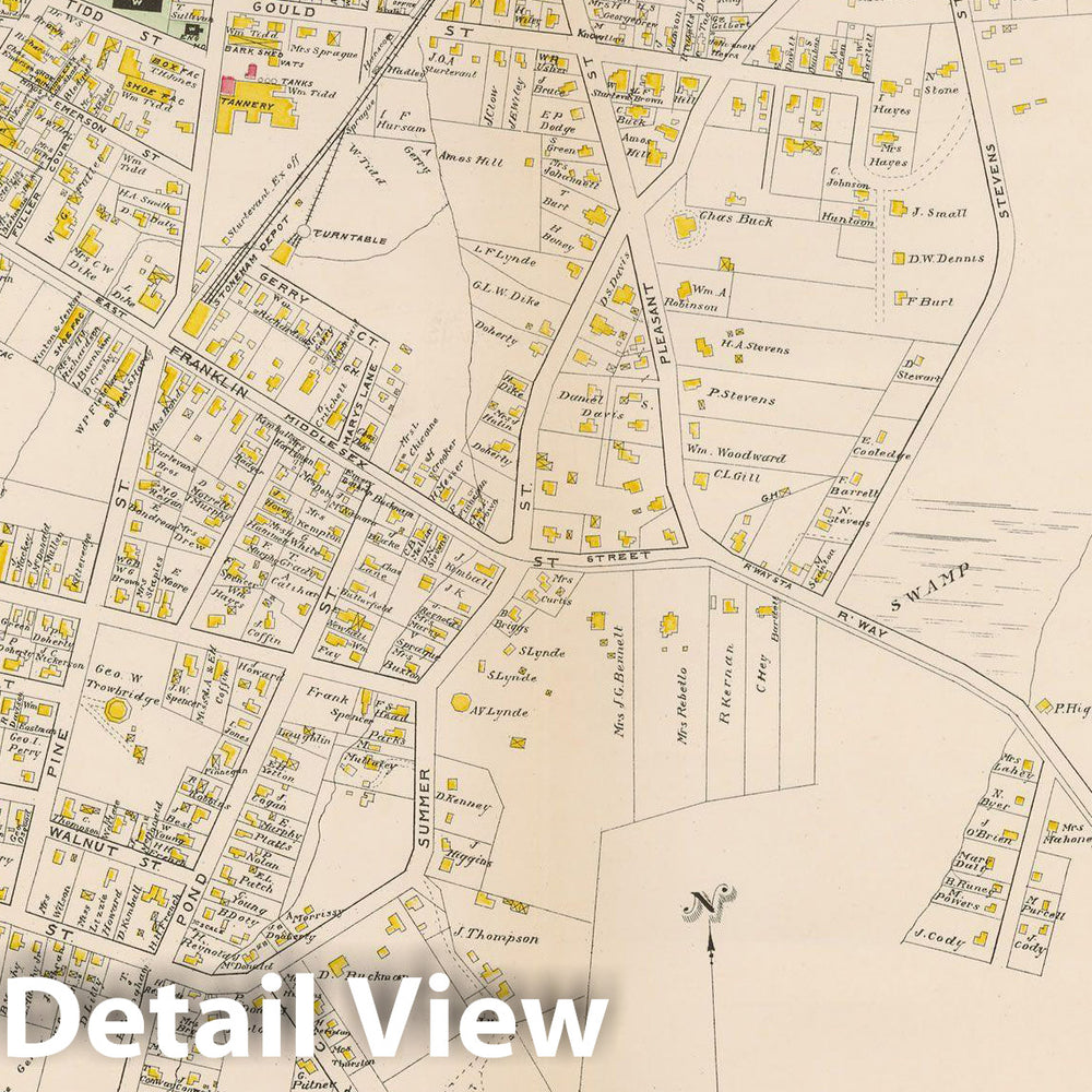Historic Map : Atlas of Middlesex County, Massachusetts, Stoneham 1889 , v2, Vintage Wall Art