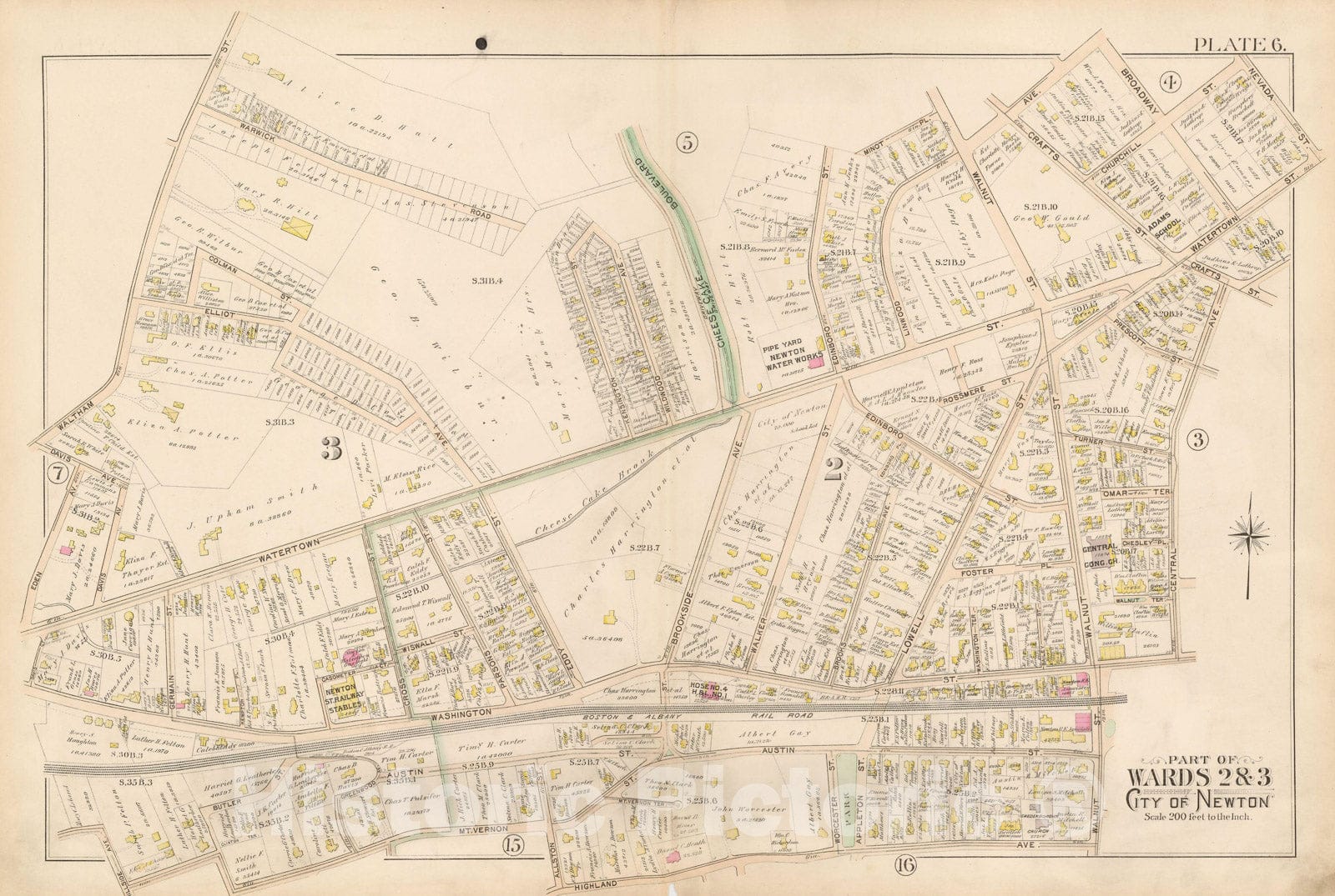 Historic Map : Atlas City of Newton, Newton 1895 Plate 006 , Vintage Wall Art