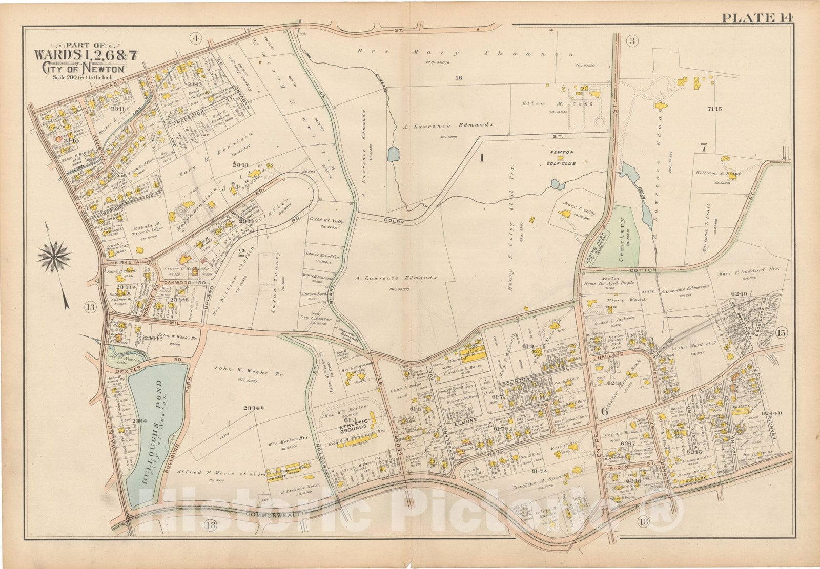 Historic Map : Atlas City of Newton, MA, Newton 1907 Plate 014 , Vintage Wall Art