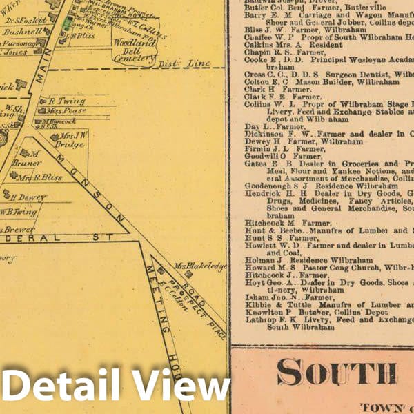 Historic Map : Atlas of Hampden County Massachusetts, Wilbraham 1870 , Vintage Wall Art
