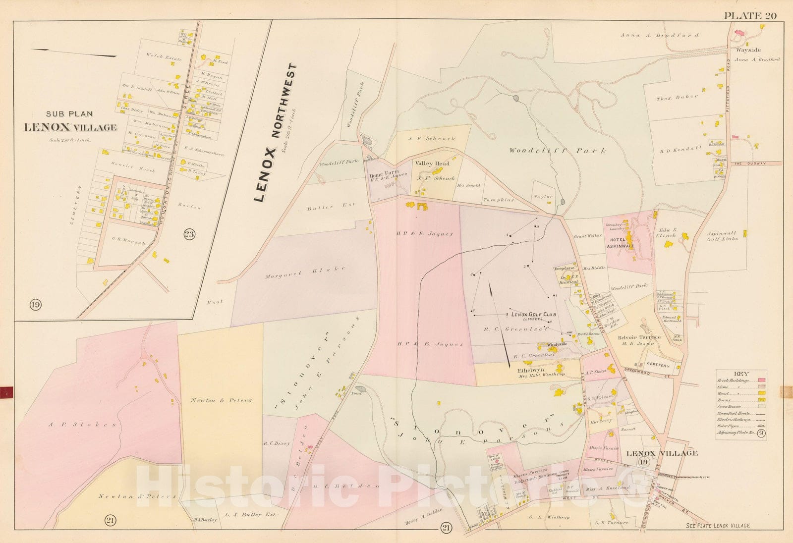 Historic Map : Atlas of Berkshire County Massachusetts, Lenox 1904 Plate 020 , Vintage Wall Art