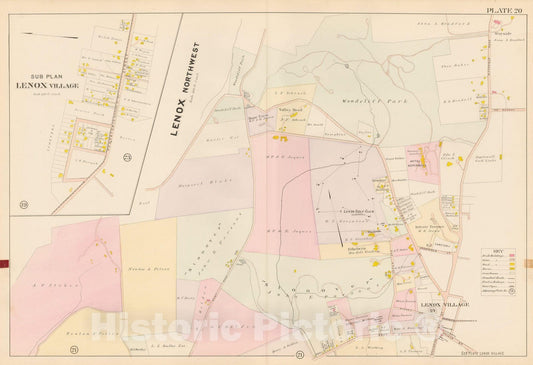 Historic Map : Atlas of Berkshire County Massachusetts, Lenox 1904 Plate 020 , Vintage Wall Art