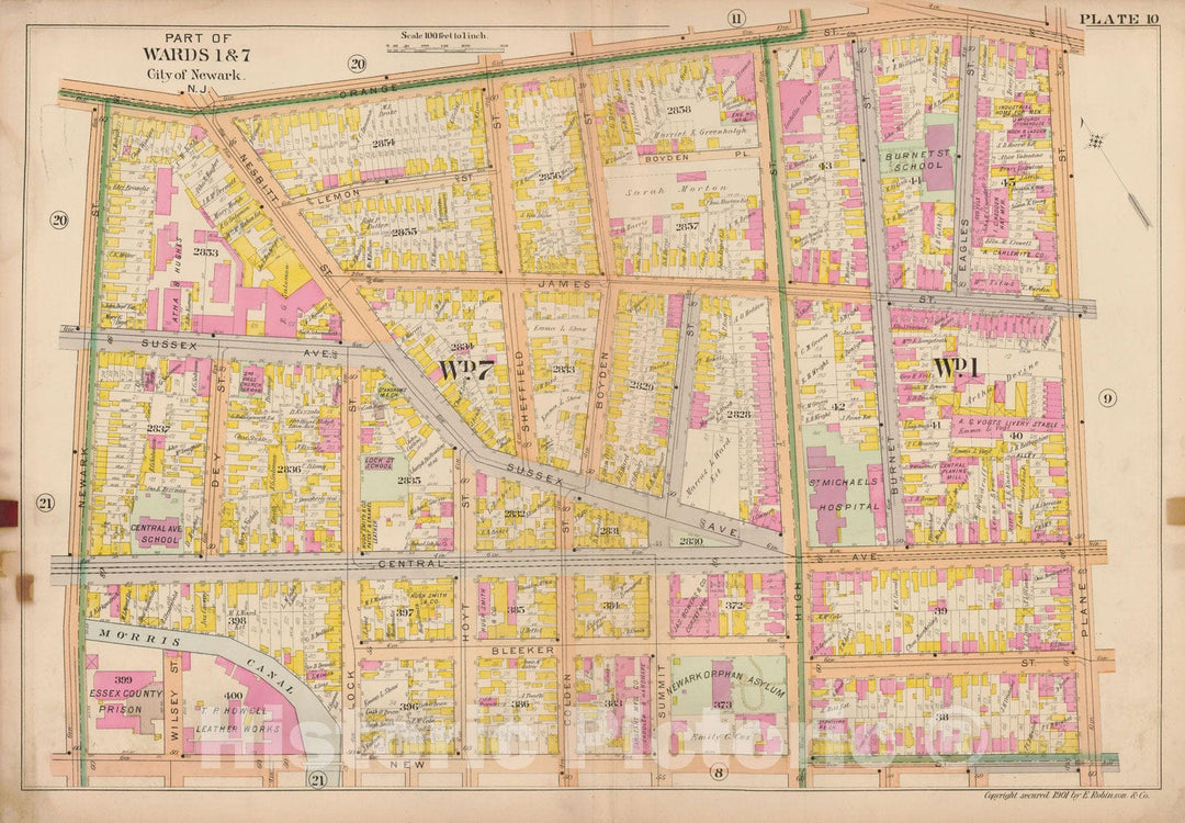 Historic Map : Atlas City of Newark, Newark 1901 Plate 010 , Vintage Wall Art