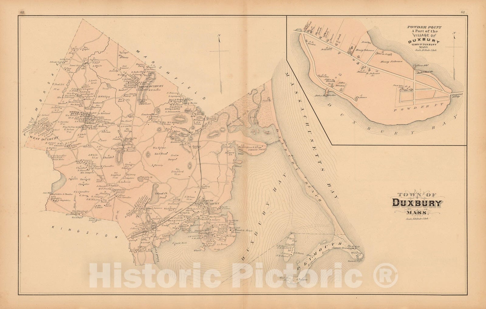 Historic Map : Atlas of Plymouth County Massachusetts, Duxbury 1879 , v2, Vintage Wall Art