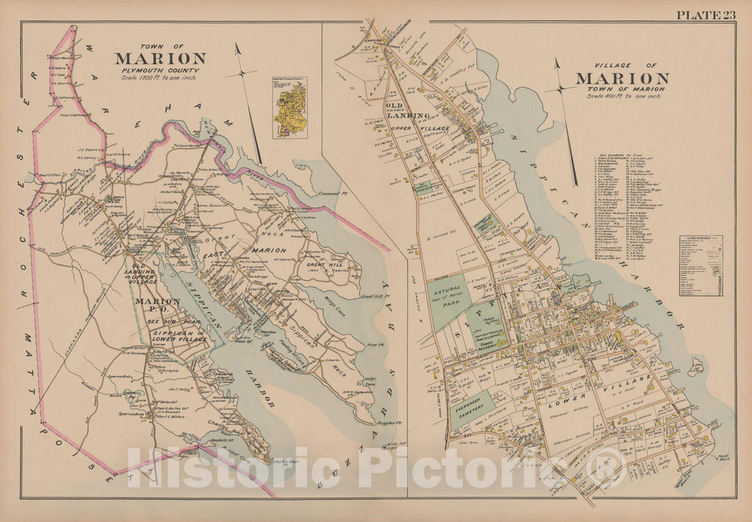 Historic Map : MA, Marion 1903 Plate 023 , New Topographical Atlas of Surveys of Plymouth County ... , Vintage Wall Art