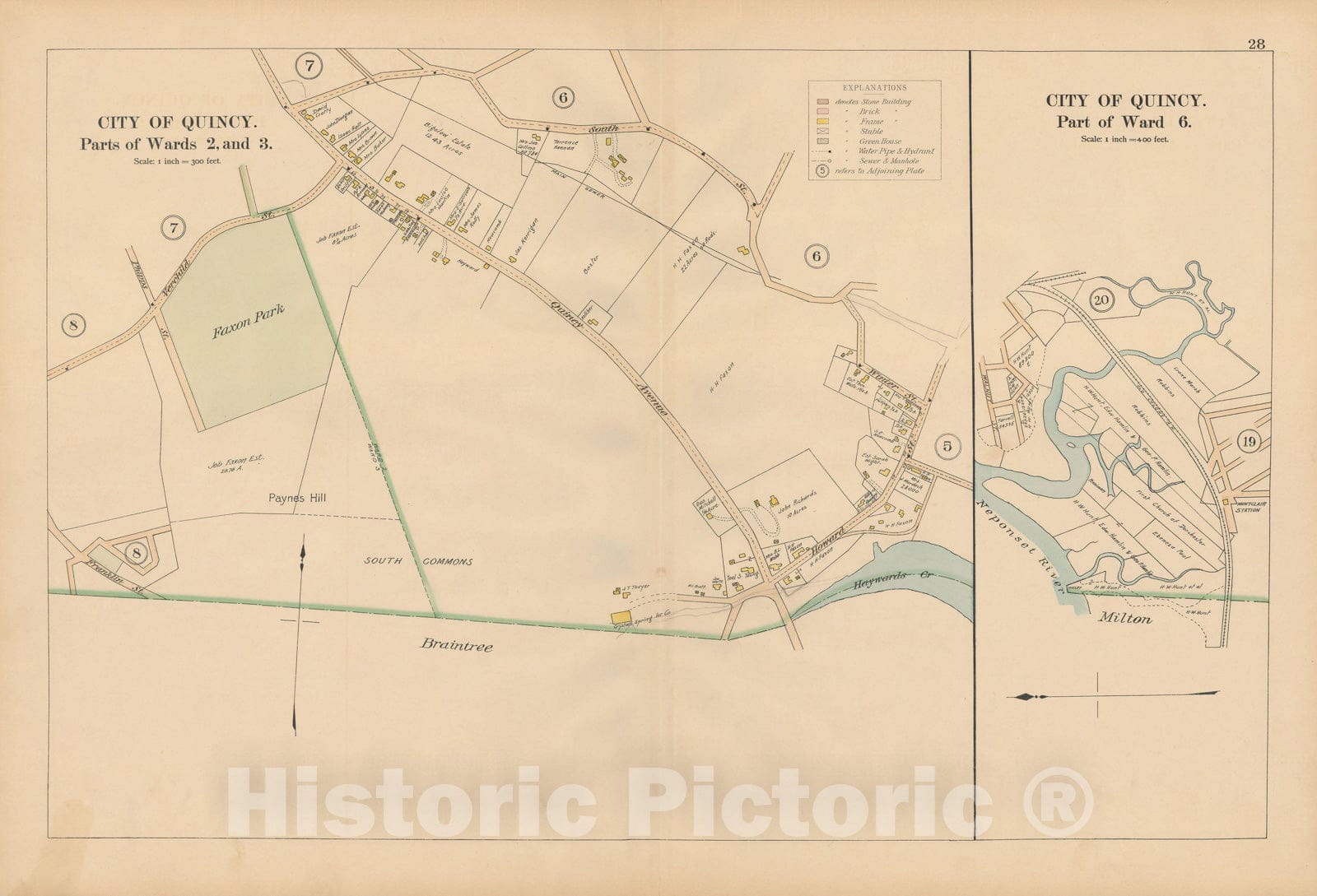 Historic Map : Atlas City of Quincy, Norfolk County, Mass., Quincy 1897 Plate 028 , Vintage Wall Art