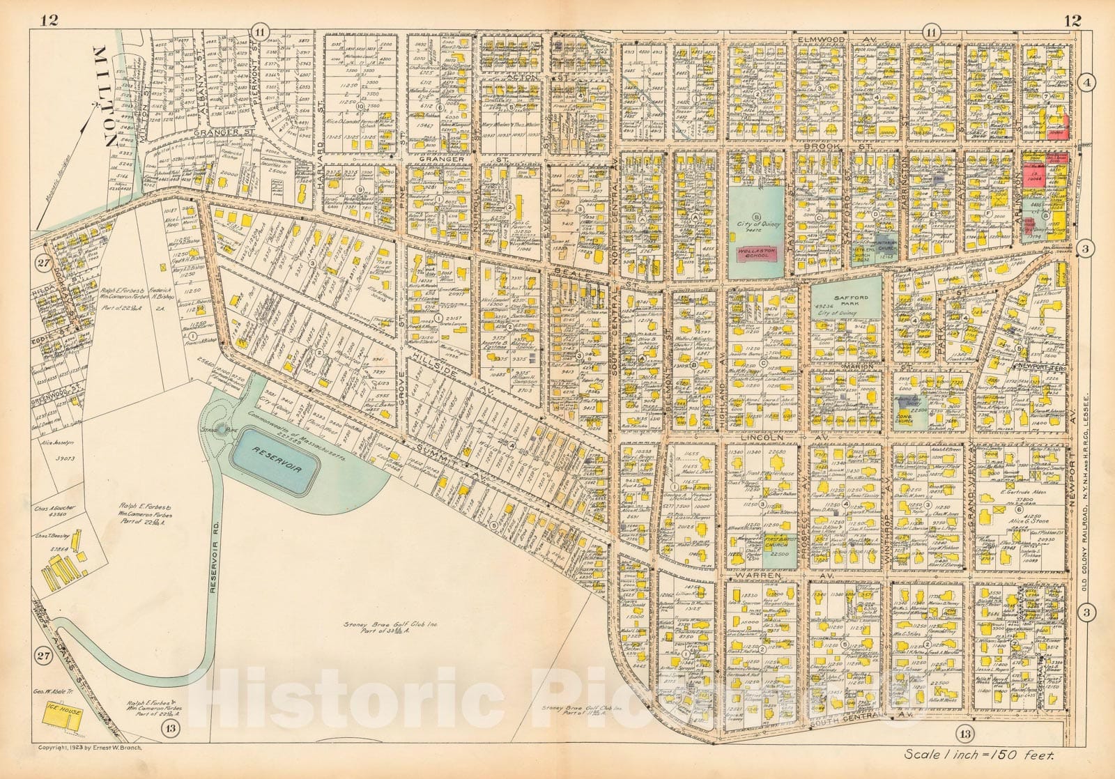 Historic Map : Atlas City of Quincy Norfolk County, Quincy 1923 Plate 012 , Vintage Wall Art