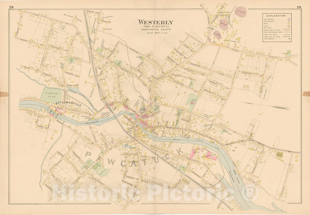 Historic Map : Atlas of Southern Rhode Island, Westerly 1895 , v4, Vintage Wall Art
