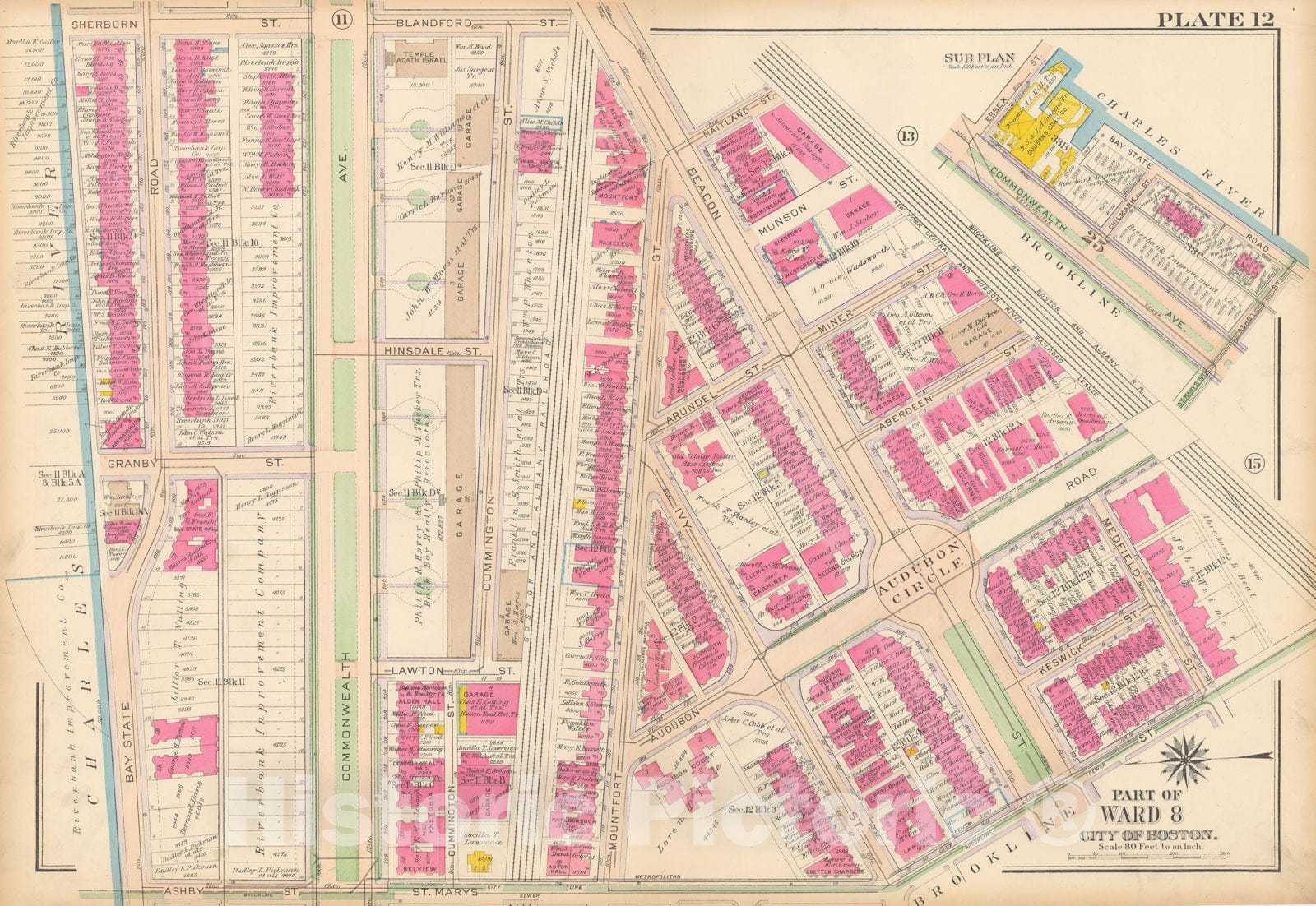 Historic Map : Atlas City of Boston, Roxbury, Roxbury 1915 Plate 012 , Vintage Wall Art