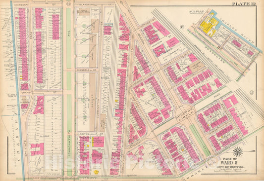 Historic Map : Atlas City of Boston, Roxbury, Roxbury 1915 Plate 012 , Vintage Wall Art