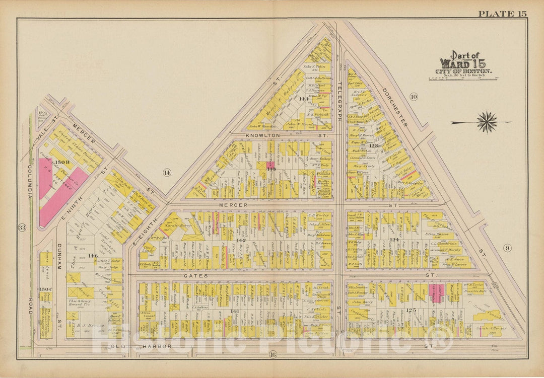 Historic Map : Atlas of South Boston, South Boston 1910 Plate 015 , Vintage Wall Art