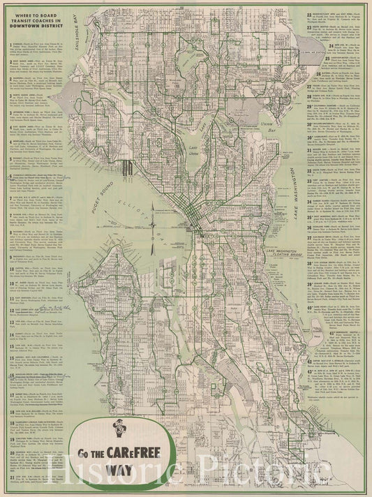 Historic Map : Seattle, Seattle Transit Map 1956 Railroad Catography , Vintage Wall Art