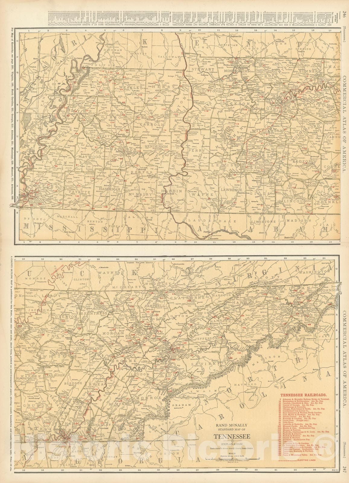 Historic Map : Tennessee 1925 , Vintage Wall Art