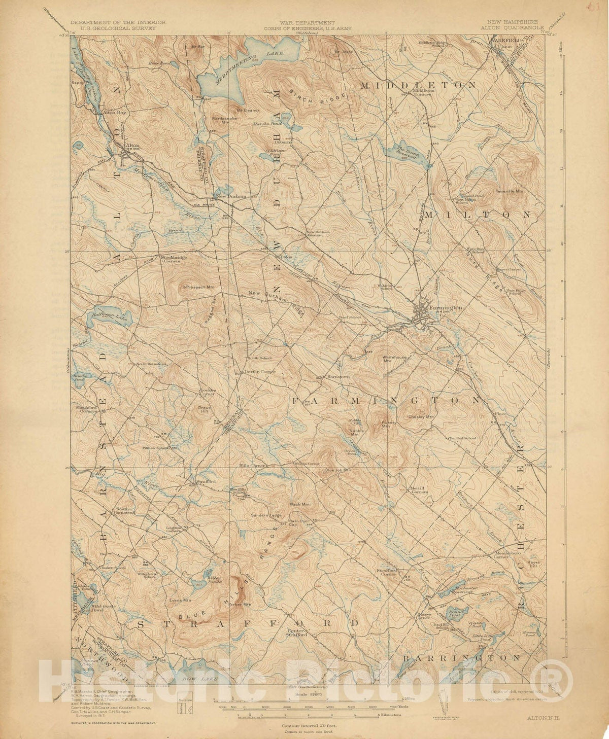Historic Map : USGS 7.5 Minute Sheets and Quadrangles, Alton & Farmington & Milton & New Durham & Stratford 1929 Topographic Map , Vintage Wall Art