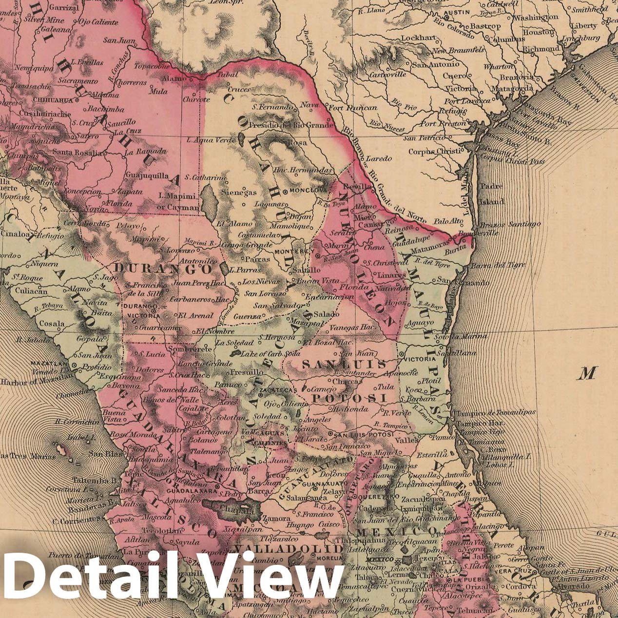 Historic Map : Mexico 1864 , Johnson's Family Atlas World , Vintage Wall Art