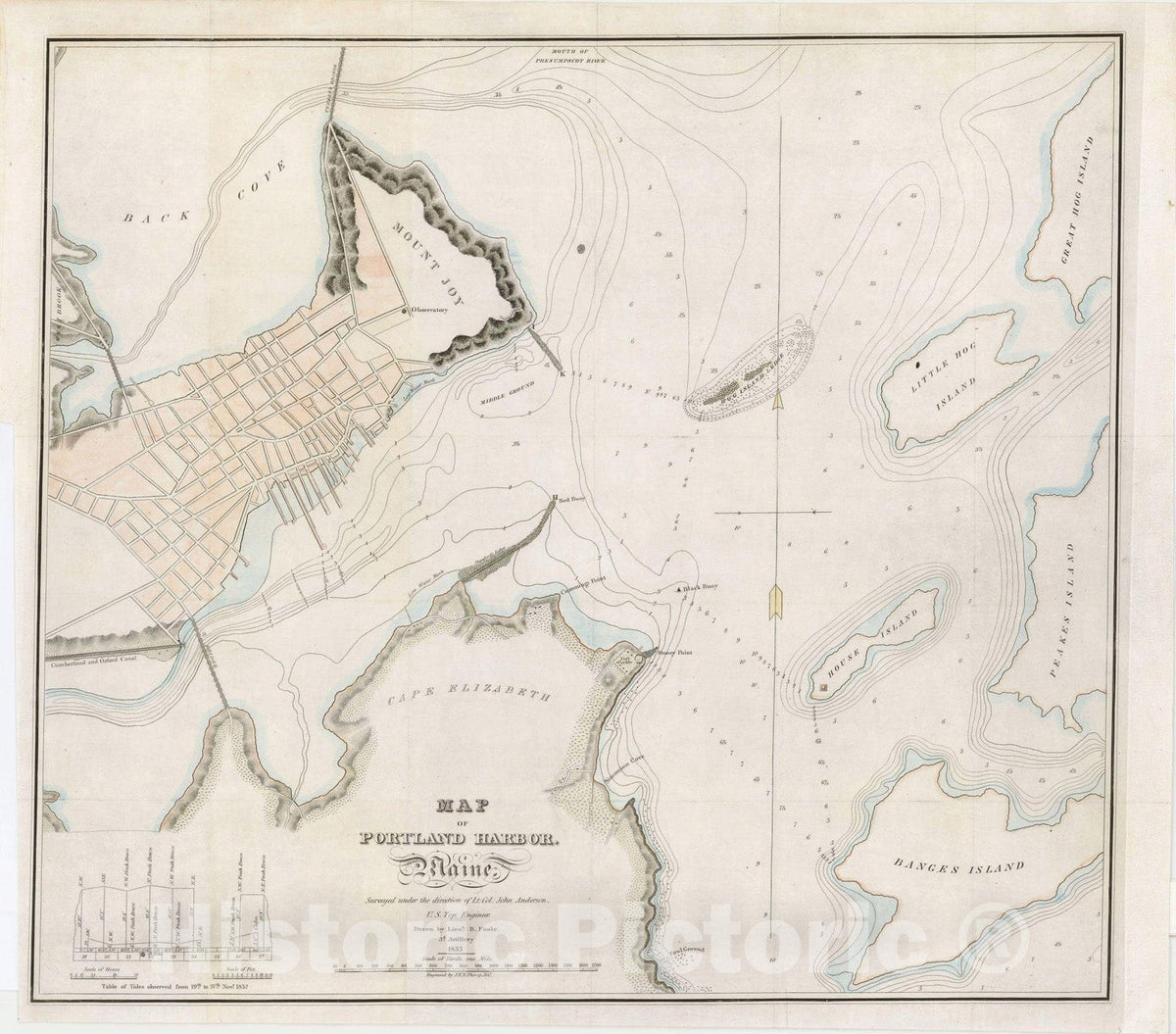 Historic Map : Portland, Portland 1833 Topographic Map , Vintage Wall Art