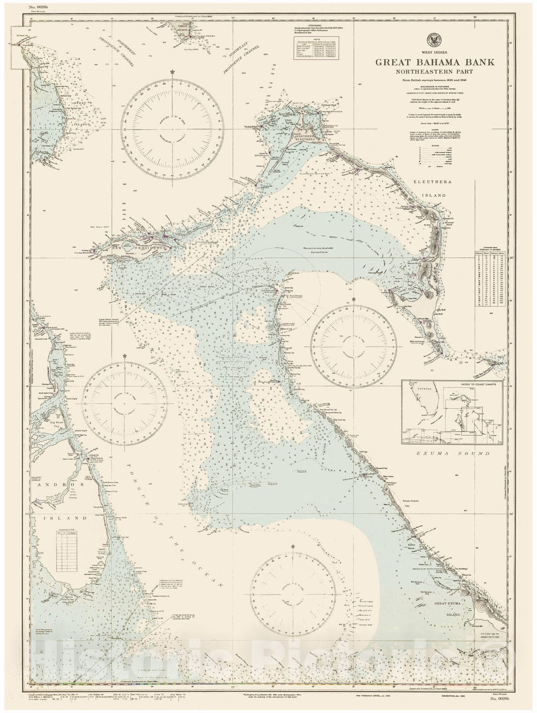 Historic Map : Coastal Charts - Great Bahama Bank: Northeastern Part 1949 , Vintage Wall Art