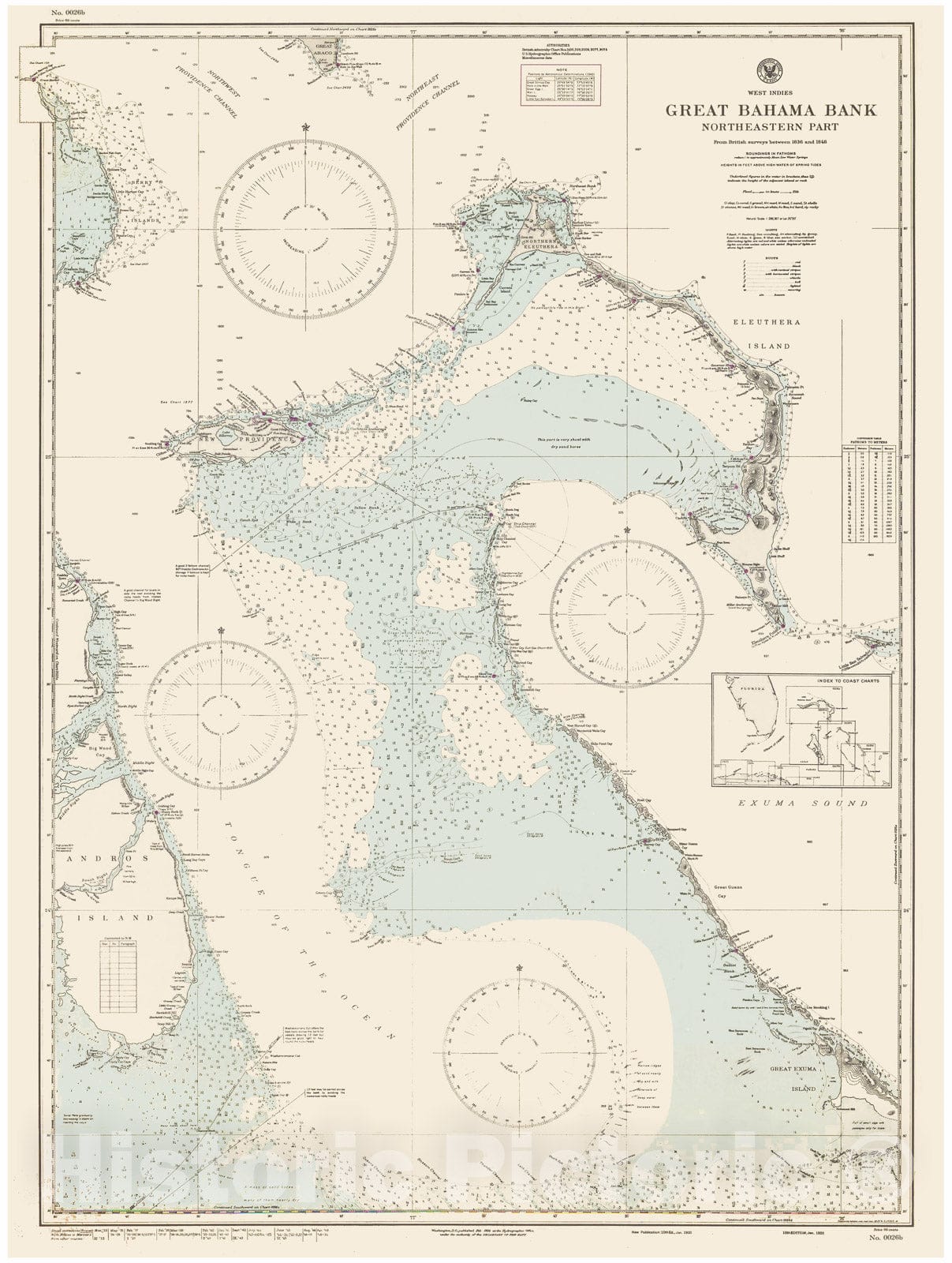 Historic Map : Coastal Charts - Great Bahama Bank: Northeastern Part 1949 , Vintage Wall Art