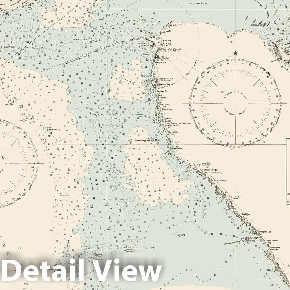 Historic Map : Coastal Charts - Great Bahama Bank: Northeastern Part 1949 , Vintage Wall Art