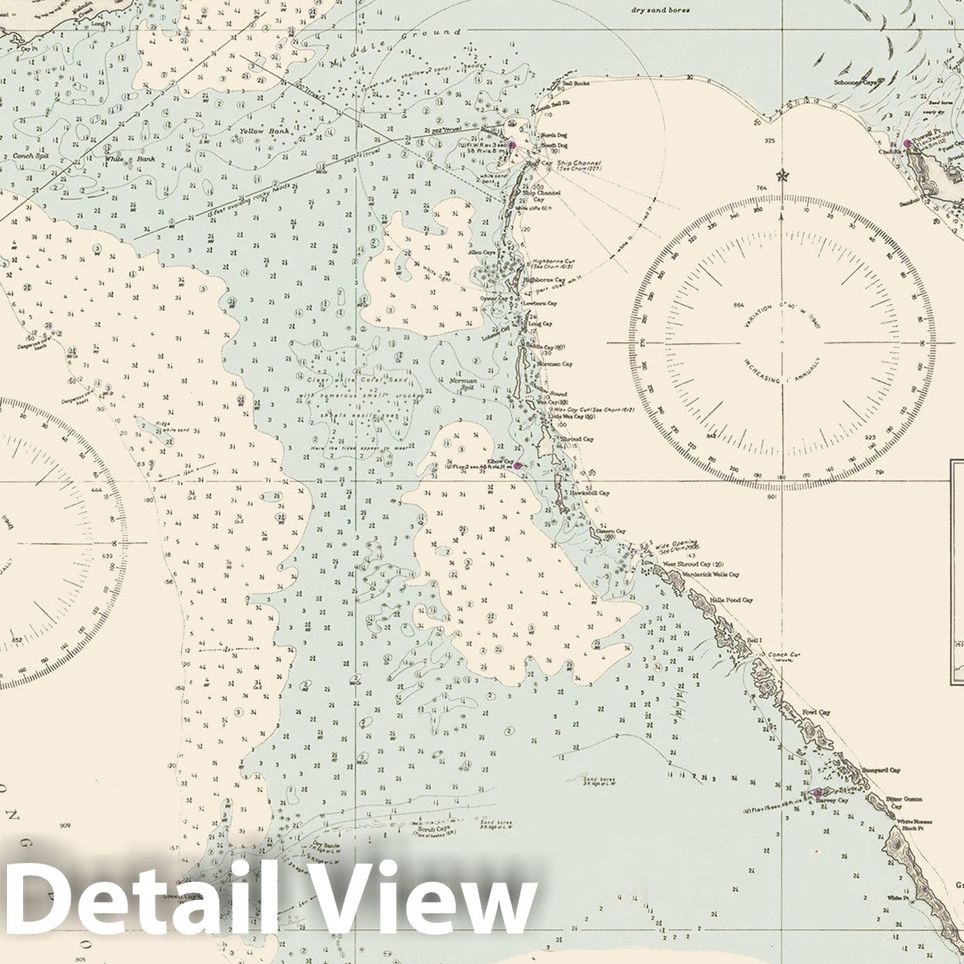 Historic Map : Coastal Charts - Great Bahama Bank: Northeastern Part 1949 , Vintage Wall Art