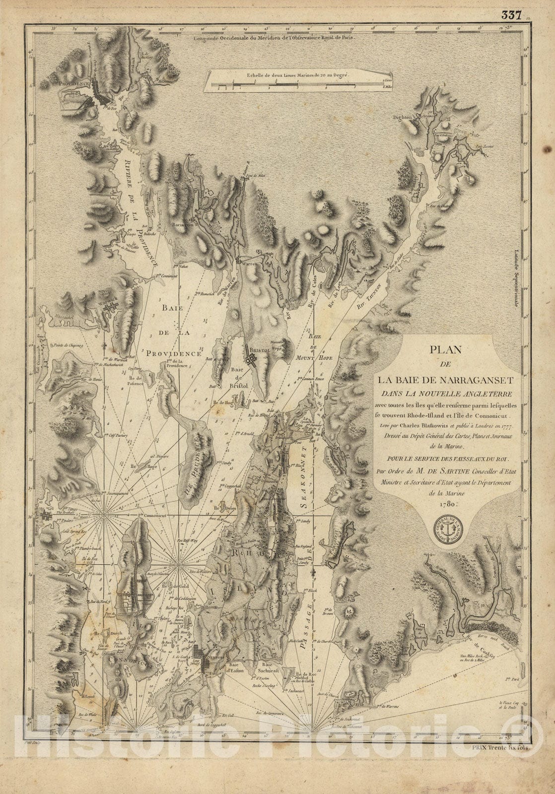 Historic Map : 18th Century Coastal Charts, Narraganset Bay 1780 Topographic Map , Vintage Wall Art
