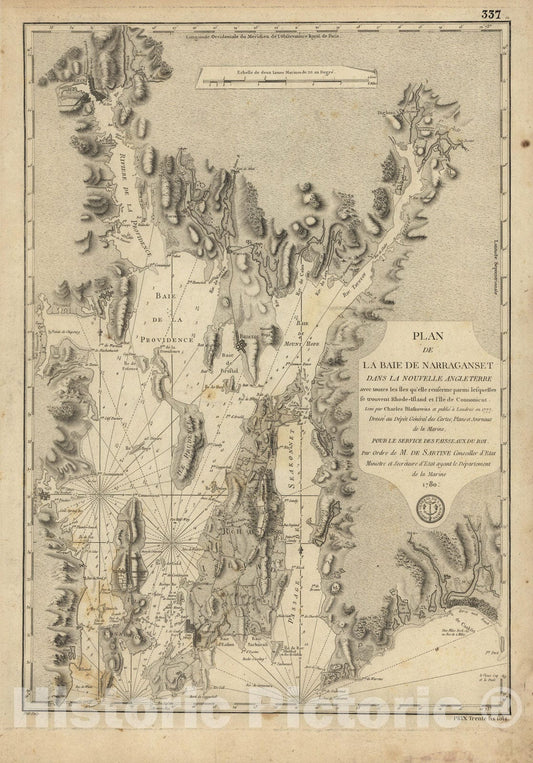 Historic Map : 18th Century Coastal Charts, Narraganset Bay 1780 Topographic Map , Vintage Wall Art