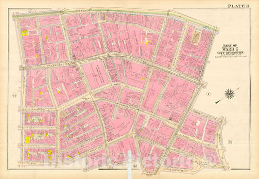 Historic Map : Atlas City of Boston, Boston Proper and Back Bay, Boston 1917 Plate 011 , Vintage Wall Art