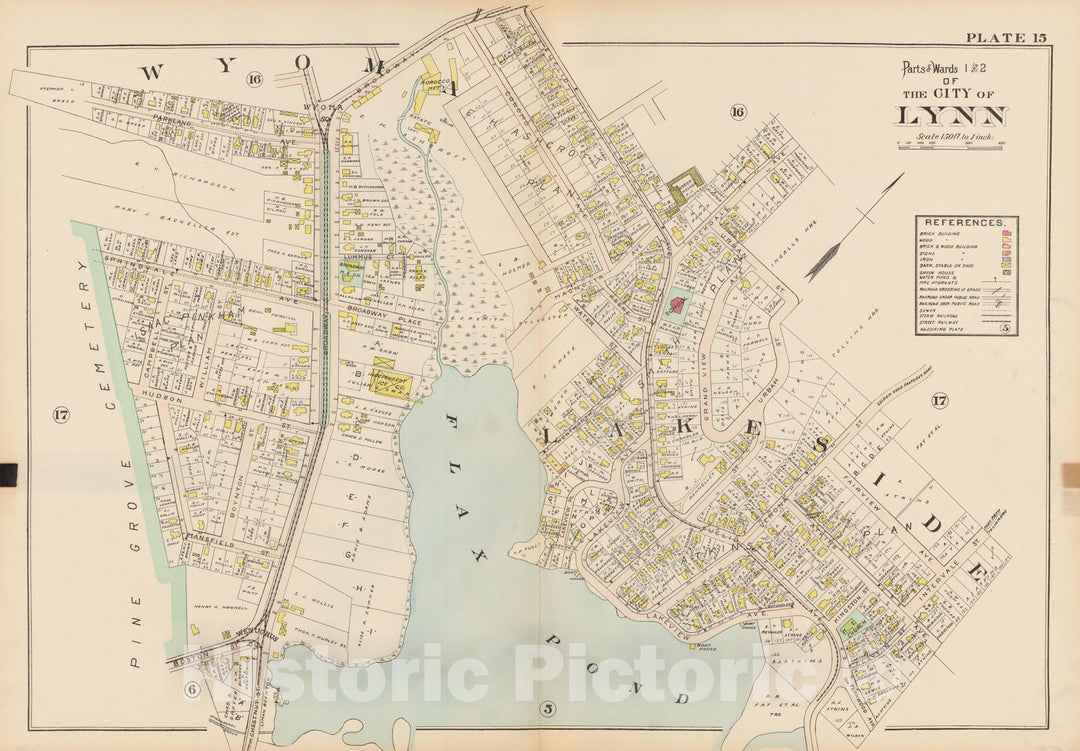 Historic Map : Atlas of Lynn, Swampscott and Saugus, Lynn 1905 Plate 015 , Vintage Wall Art