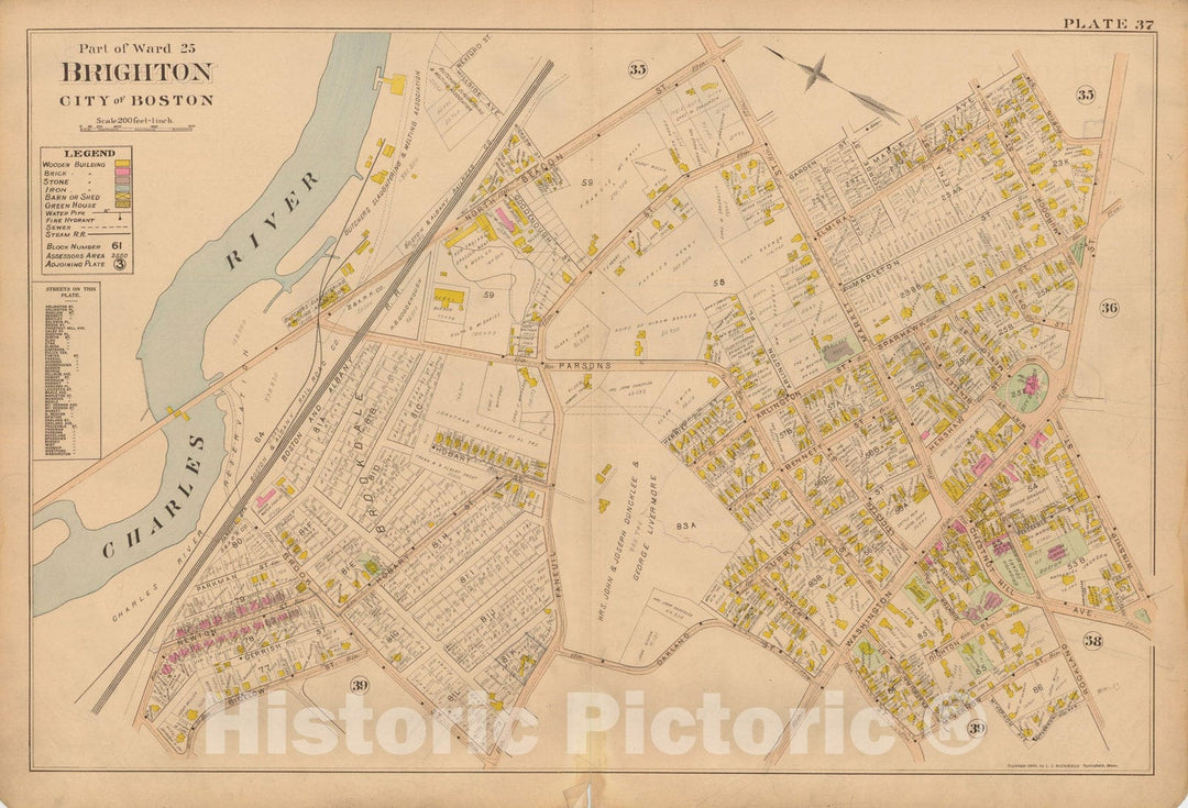 Historic Map : Atlas of Dorchester, West Roxbury and Brighton, Brighton 1899 Plate 037 , Vintage Wall Art