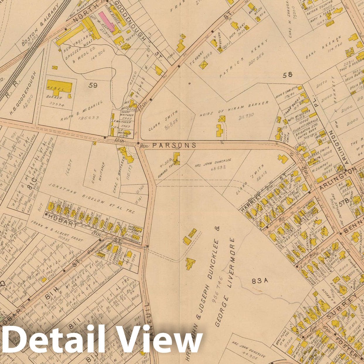 Historic Map : Atlas of Dorchester, West Roxbury and Brighton, Brighton 1899 Plate 037 , Vintage Wall Art