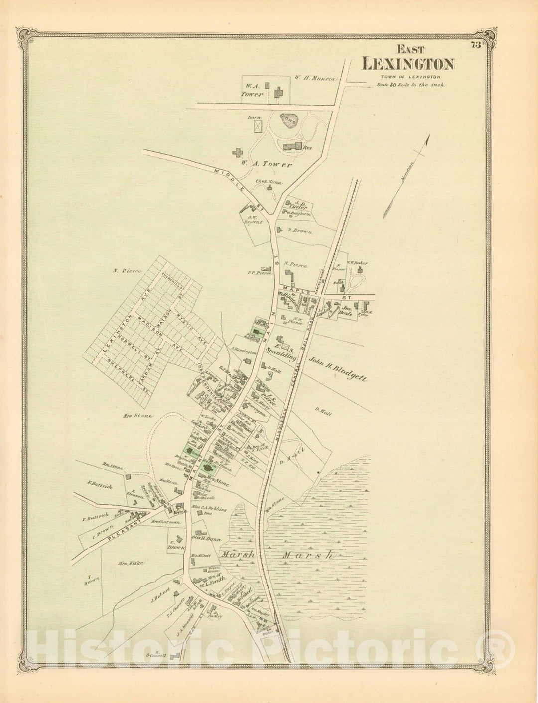 Historic Map : County Atlas of Middlesex Massachusetts, East Lexington 1875 , Vintage Wall Art