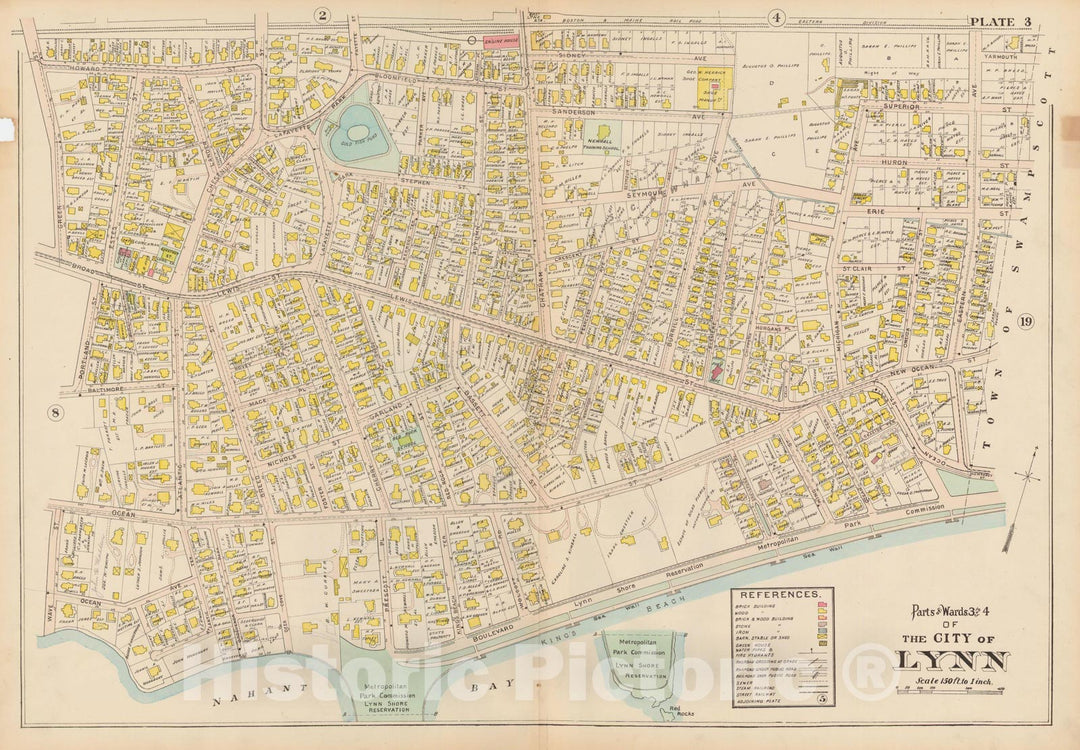 Historic Map : Atlas of Lynn, Swampscott and Saugus, Lynn 1905 Plate 003 , Vintage Wall Art