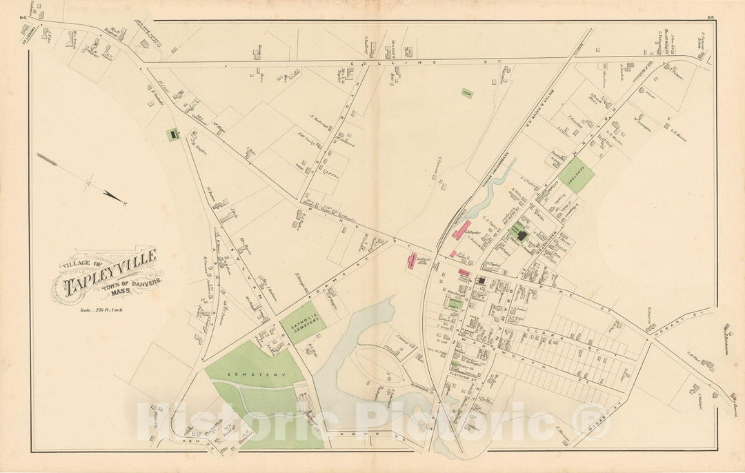 Historic Map : Atlas of Essex County, Danvers 1884 , v3, Vintage Wall Art