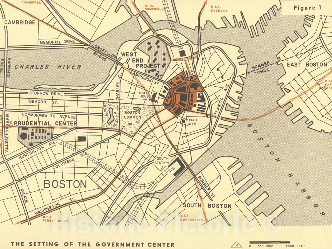 Historic Map : Government Center Setting 1959 , Vintage Wall Art