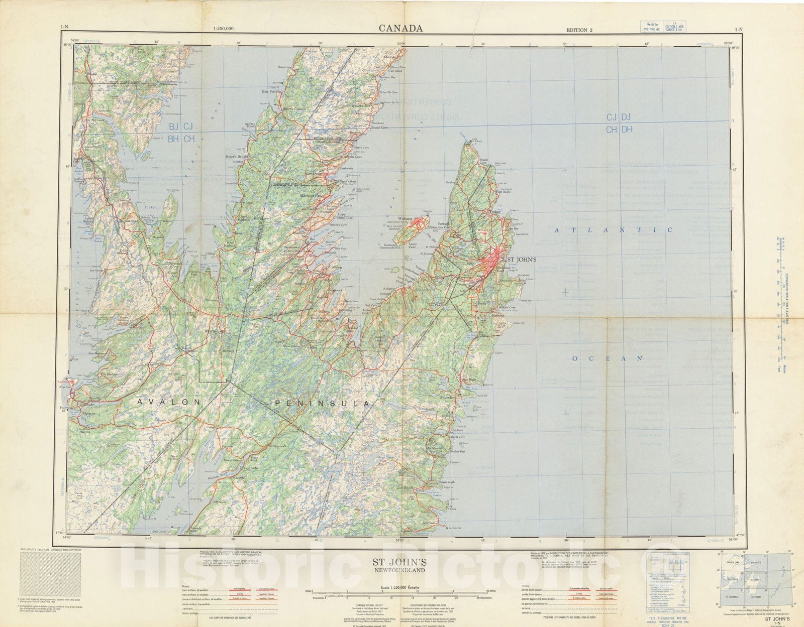 Historic Map : Canada National Topographic System, St. John's 1971 , Vintage Wall Art