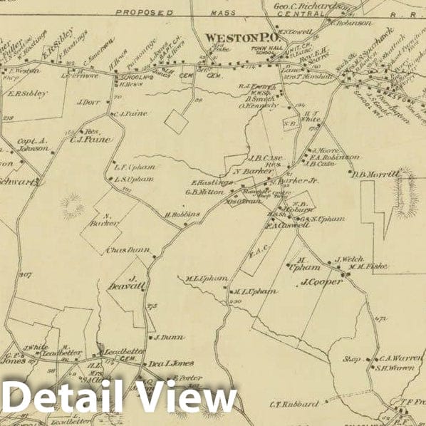 Historic Map : County Atlas of Middlesex Massachusetts, Weston 1875 , Vintage Wall Art