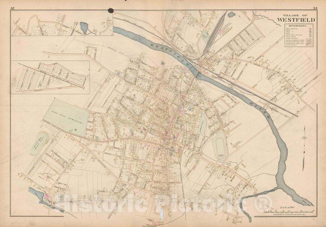 Historic Map : Atlas of Hampden County, Massachusetts, Westfield 1894 , v2, Vintage Wall Art
