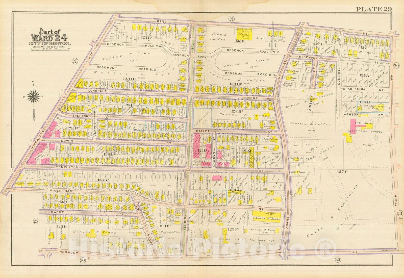 Historic Map : Atlas City of Boston, Dorchester, Dorchester 1910 Plate 029 , Vintage Wall Art