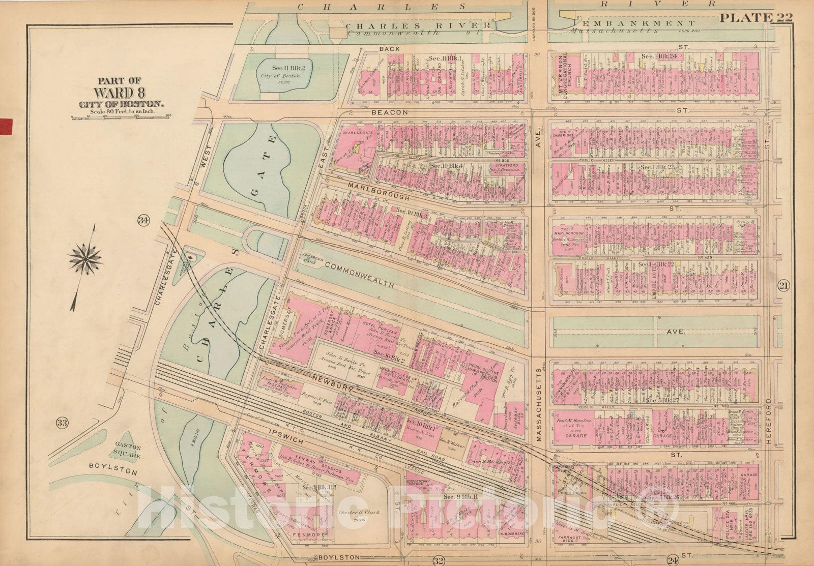 Historic Map : Atlas City of Boston, Boston Proper and Back Bay, Boston 1922 Plate 022 , Vintage Wall Art