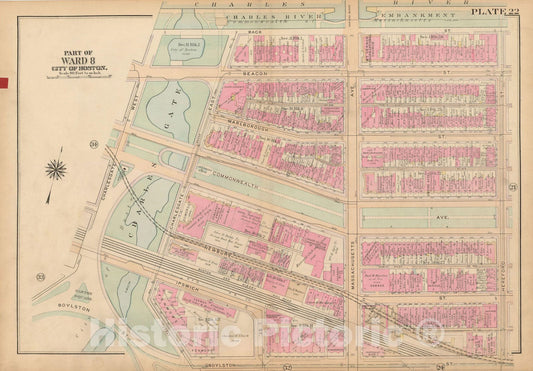 Historic Map : Atlas City of Boston, Boston Proper and Back Bay, Boston 1922 Plate 022 , Vintage Wall Art