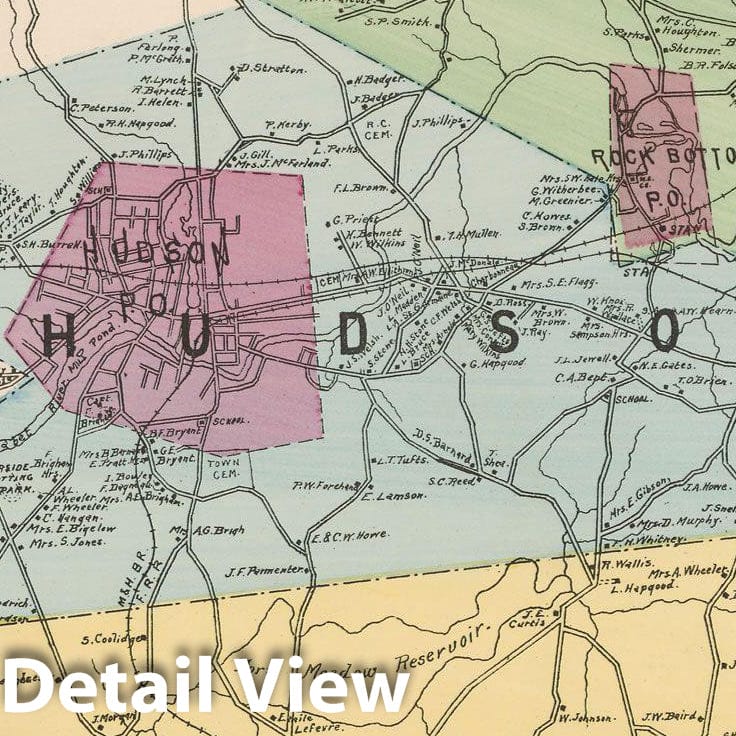 Historic Map : Atlas of Middlesex County, Massachusetts, Hudson & Marlborough & Stow 1889 , Vintage Wall Art