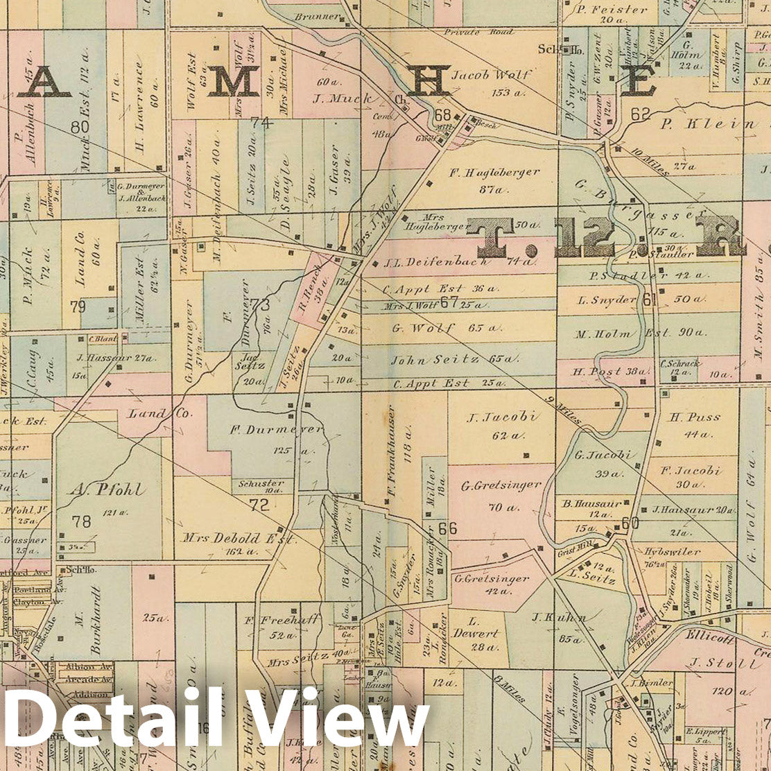 Historic Map : Atlas of Niagara Falls, North Tonawanda and Buffalo, NY, Amherst & Williamsville 1893 Plate 021 , Vintage Wall Art