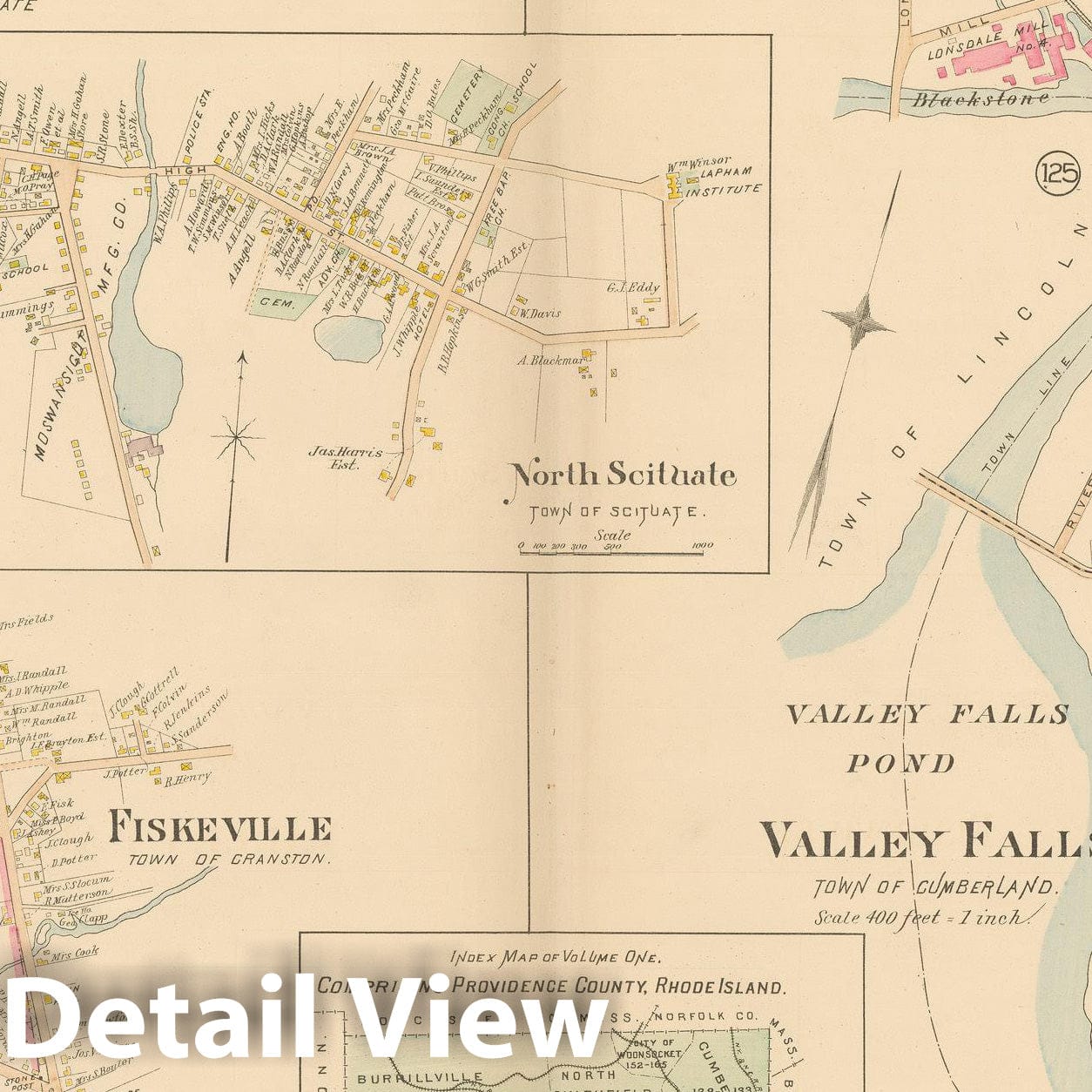 Historic Map : Atlas of Providence County, Cumberland & Scituate 1895 , Vintage Wall Art