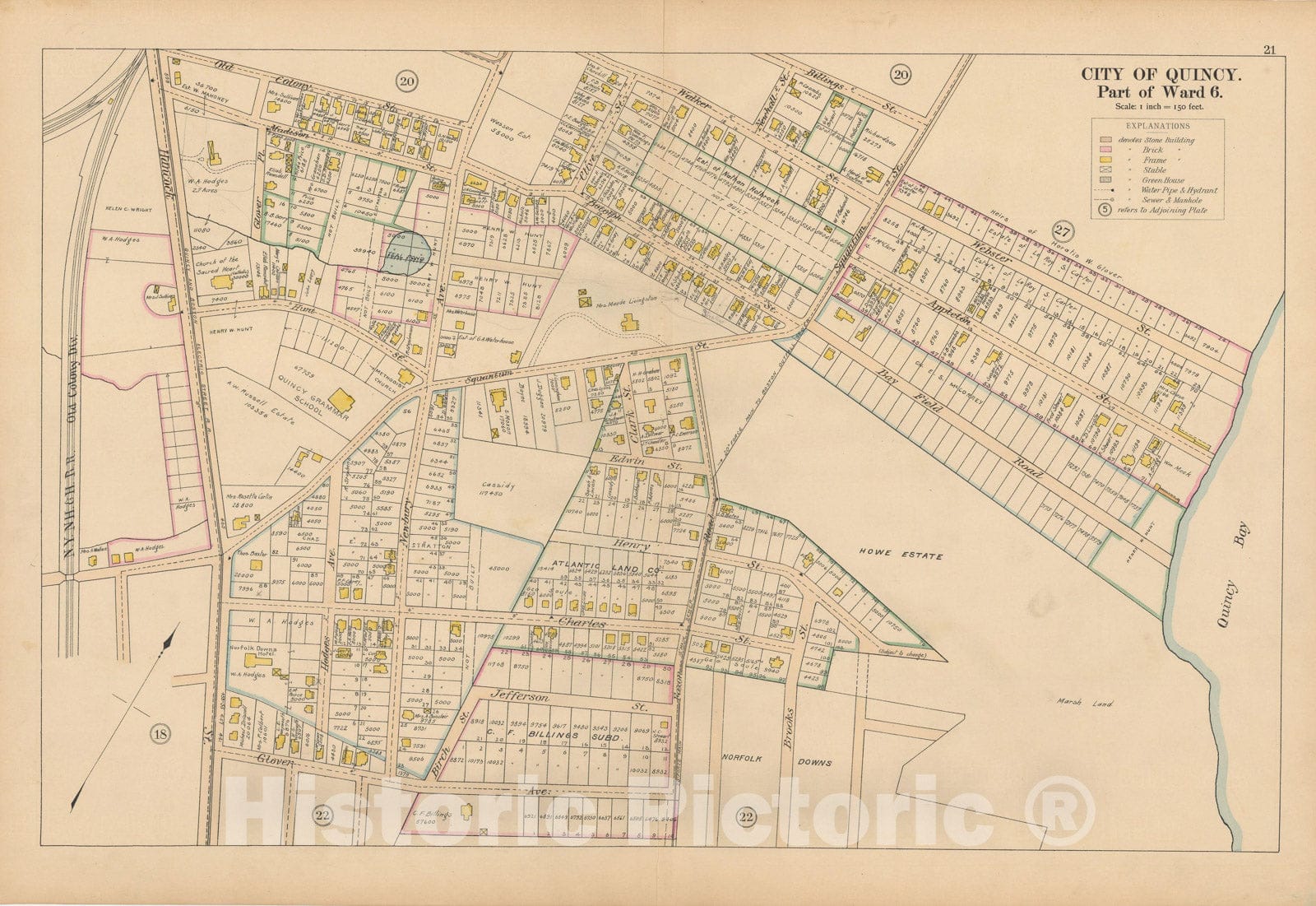 Historic Map : Atlas City of Quincy, Norfolk County, Mass., Quincy 1897 Plate 021 , Vintage Wall Art