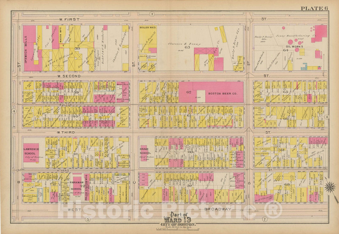 Historic Map : Atlas of South Boston, South Boston 1910 Plate 006 , Vintage Wall Art