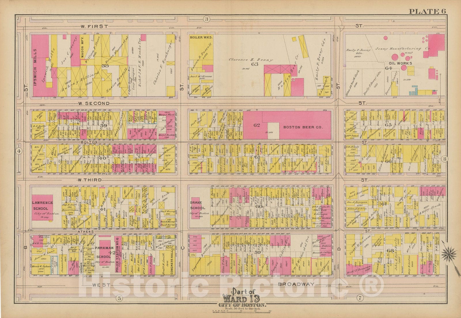 Historic Map : Atlas of South Boston, South Boston 1910 Plate 006 , Vintage Wall Art