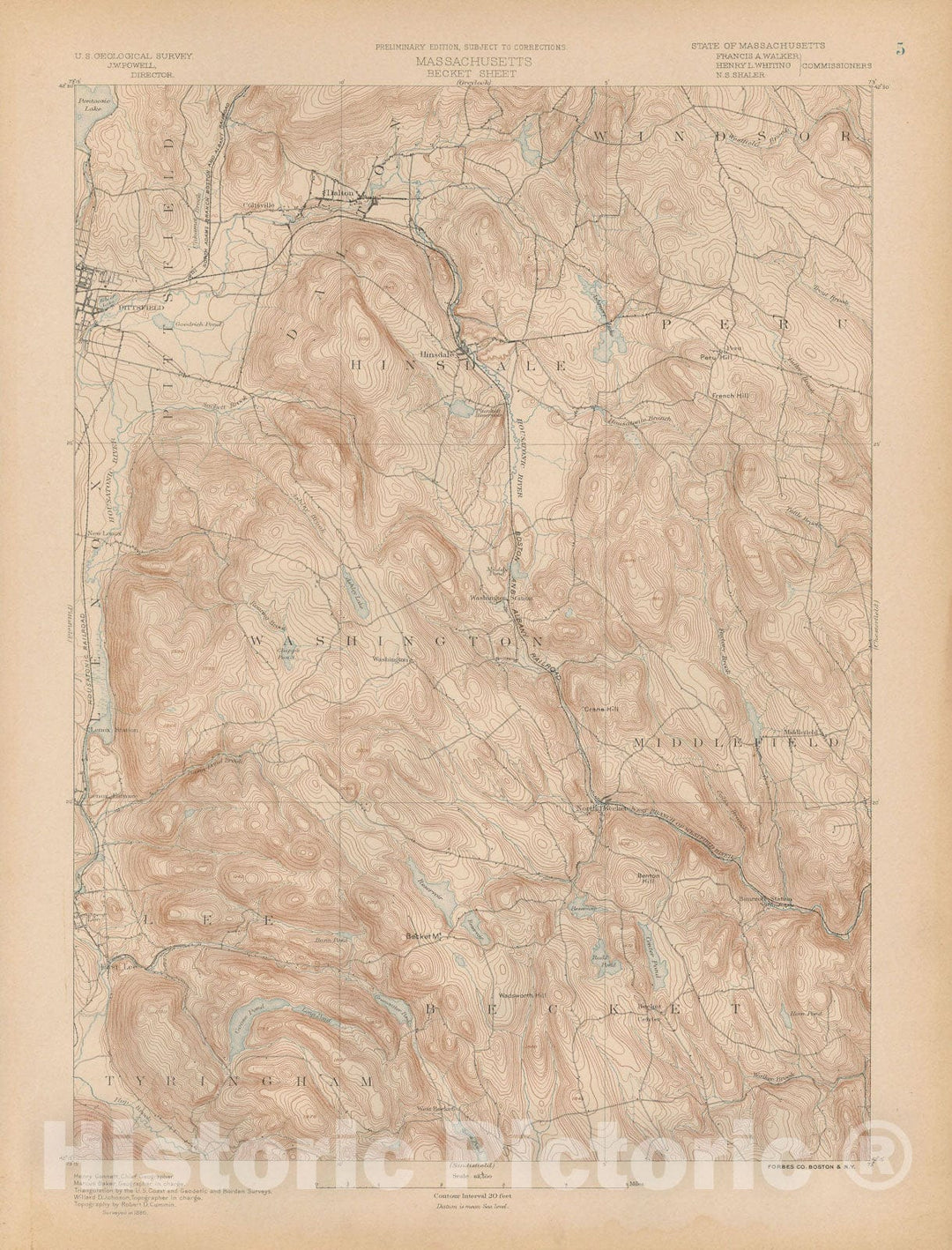 Historic Map : Atlas of Massachusetts, Becket & Hinsdale & Middlefield & Washington 1890 Page 005 , Vintage Wall Art